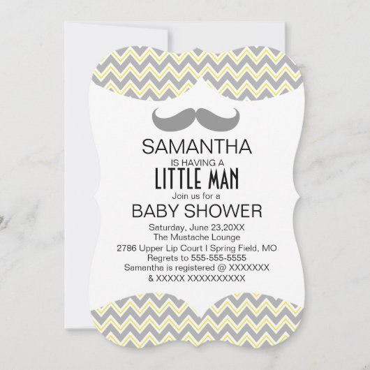 Cute Mustache Boys Baby shower Custom Invite Kaart (Voorkant)