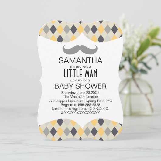 Cute Mustache Boys Baby shower Custom Invite Kaart (Staand voorkant)