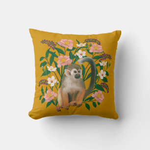 Cute Mustard Botanical Floral Squirrel Monkey Kussen