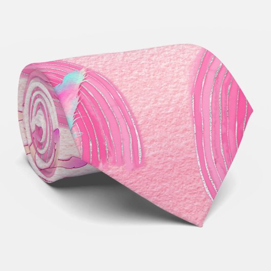 Cute Mythical Pink Unicorn Rainbow Waterverf Stropdas (Opgerold)