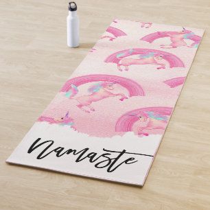 Cute Mythical Pink Unicorn Rainbow Waterverf Yogamat