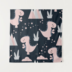 Cute naadloos patroon met roze dinosauriërs op een wandkleed