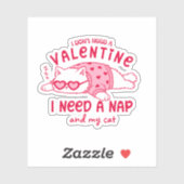 Cute Napping Cat Funny Custom Valentine Sticker (Vel)