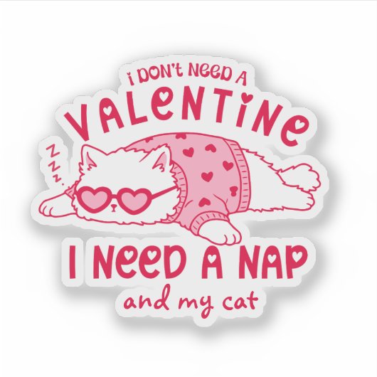 Cute Napping Cat Funny Custom Valentine Sticker (Voorkant)
