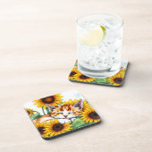 Cute Napping Kitten and Sunflowers Bier Onderzetter (Rechterzijde)