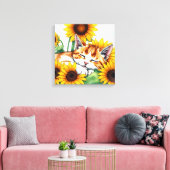 Cute Napping Kitten and Sunflowers Canvas Afdruk (Insitu (Woonkamer))