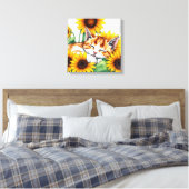 Cute Napping Kitten and Sunflowers Canvas Afdruk (Insitu (Slaapkamer))