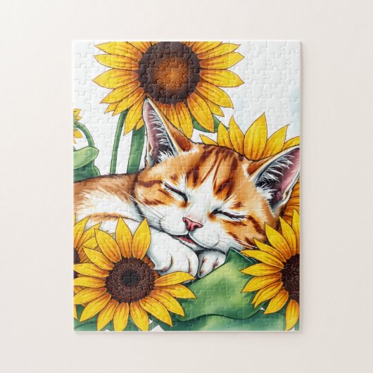 Cute Napping Kitten and Sunflowers Legpuzzel (Verticaal)