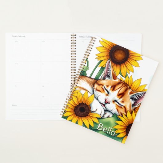 Cute Napping Kitten and Sunflowers Personalized (Devant avec enveloppe)