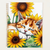 Cute Napping Kitten and Sunflowers Personalized (Devant)