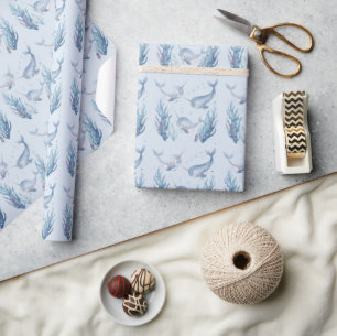 Cute Narwal vispatroon waterverf onder de zee Cadeaupapier