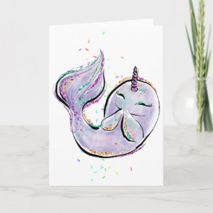 Cute Narwhal Cartoon Kawaii Illustratie Naam toevo Kaart