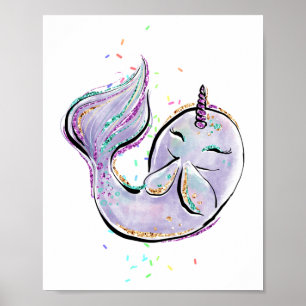Cute Narwhal Cartoon Kawaii Illustratie Naam toevo Poster