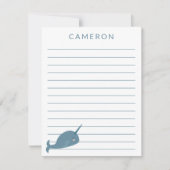 Cute Narwhal in Blue Specialized Kinderen Lined Bedankkaart (Voorkant)