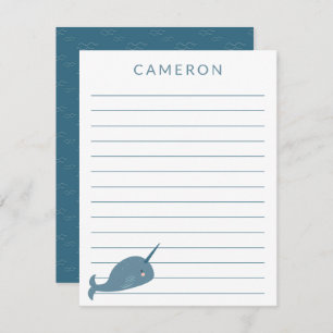 Cute Narwhal in Blue Specialized Kinderen Lined Bedankkaart