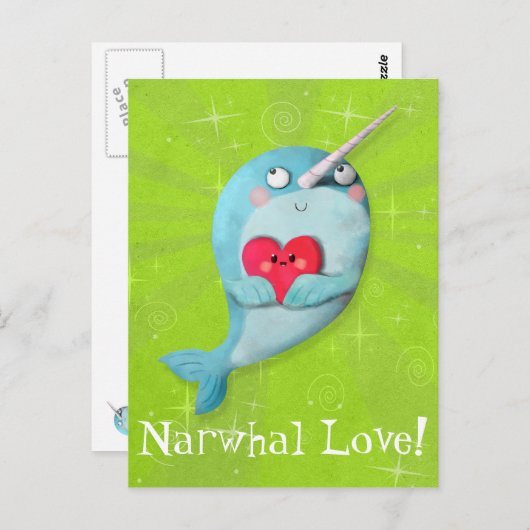 Cute Narwhal met hart Briefkaart (Voorkant / Achterkant)