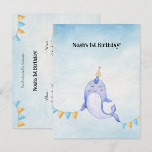 Cute Narwhal Ocean Theme Narwal Birthday Invite Briefkaart