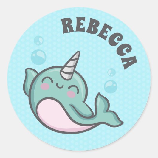 Cute Narwhal Ronde Sticker (Voorkant)