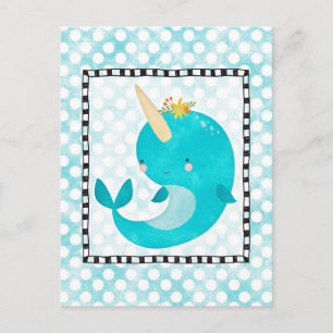 Cute Narwhal - Turquoise Aqua Whale Briefkaart