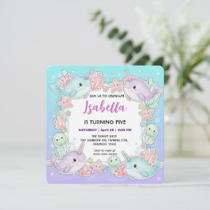 Cute Narwhal vis Patroon Waterverf Onder de Zee Save The Date