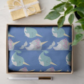 Cute Narwhal Whimsical Cartoon Pattern in Blue Tissuepapier (Geschenk)