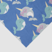 Cute Narwhal Whimsical Cartoon Pattern in Blue Tissuepapier (Detail)