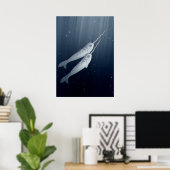 Cute Narwhals die onder water zwemmen Poster (Thuiskantoor)