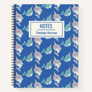 Cute Narwhimsical Pattern Blue Notitieboek