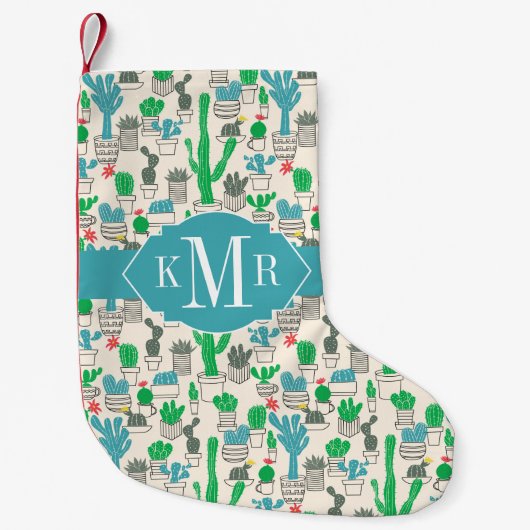 Cute Natural Floral Cacti Pattern Kleine Kerstsok (Voorkant)