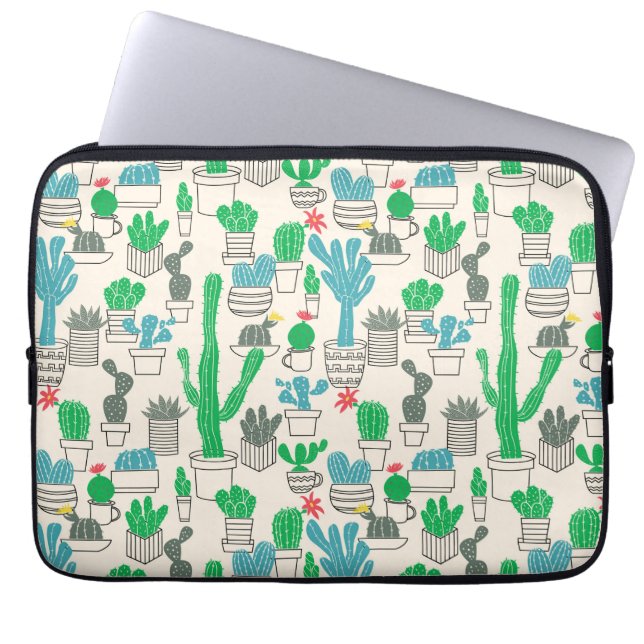 Cute Natural Floral Cacti Pattern Laptop Sleeve (Voorkant)