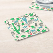 Cute Natural Floral Cacti Pattern Vierkante Kartonnen Onderzetter (Schuin)