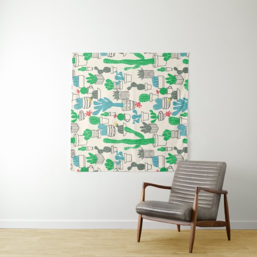 Cute Natural Floral Cacti Pattern Wandkleed (In situ)