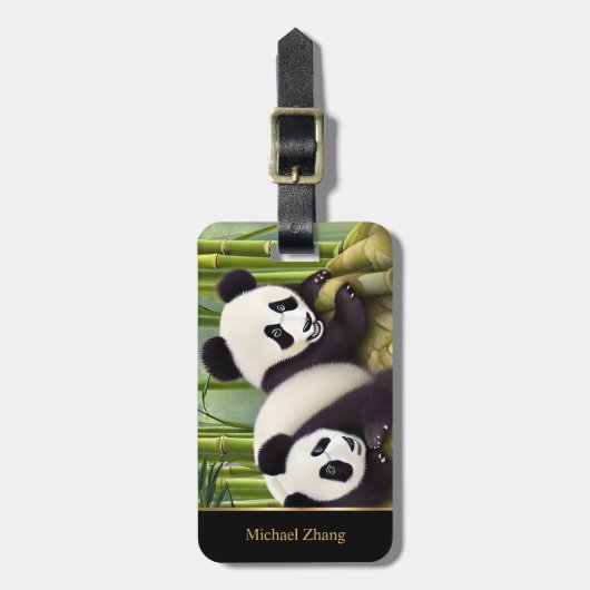 Cute Naturalistic Pandas AI Creation | Monogram Bagagelabel (Voorkant verticaal)