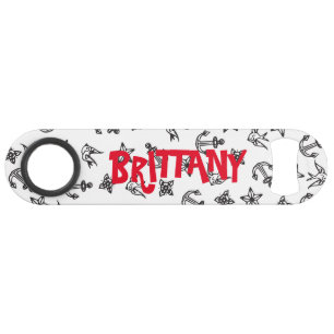 Cute Nautical Anchor Pattern Monogram Speed Flessenopener