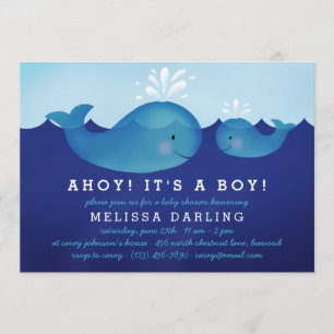 Cute Nautical Baby Shower Invitations Blauwe wal Kaart