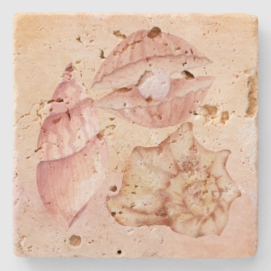 Cute nautical background seashell Pink Stenen Onderzetter (Voorkant)