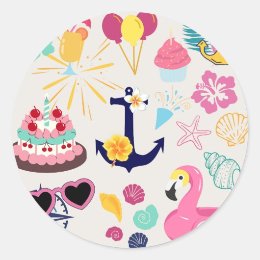 Cute Nautical Birthday Ronde Sticker (Voorkant)