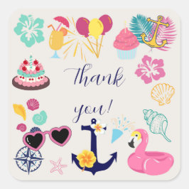   Cute Nautical Birthday Thank You Vierkante Sticker