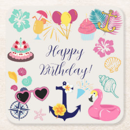 Cute Nautical Birthday Vierkante Kartonnen Onderzetter