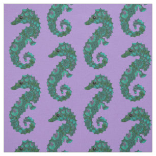 Cute Nautical Blauwgroen en Paars Seahorse Pattern Stof