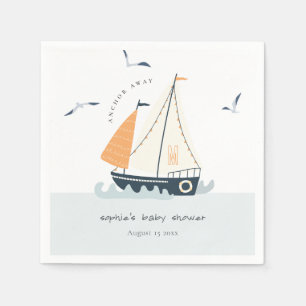 Cute Nautical Blue Sailboat Pastel Baby shower Servet