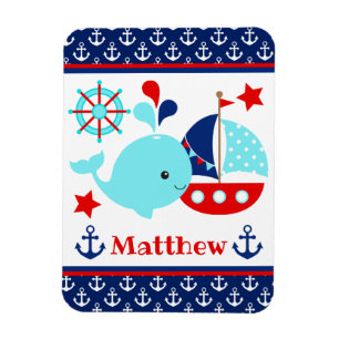 Cute Nautical Blue Whale and Anchors Pattern Magneet