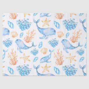 Cute Nautical Blue Whales Brown Ocean Life Tissuepapier