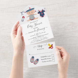 Cute Nautical Boy Baby Shower All In One Uitnodigi Uitnodiging