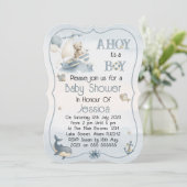 Cute Nautical Boy Baby Shower Invitation Kaart (Staand voorkant)