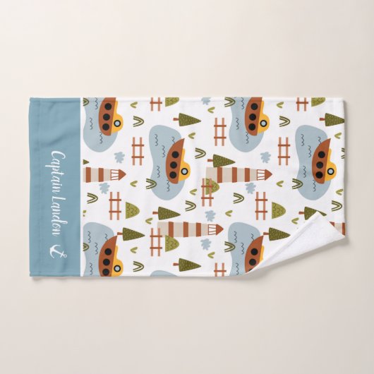 Cute Nautical Lighthouse and Boat Kind Pattern Bad Handdoek (Handdoek)