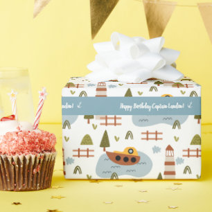 Cute Nautical Lighthouse and Boat Kind Pattern Cadeaupapier
