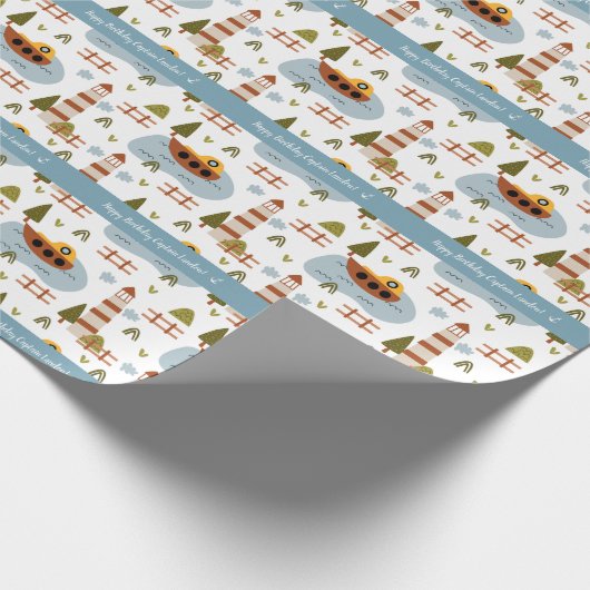 Cute Nautical Lighthouse and Boat Kind Pattern Cadeaupapier (Hoek)