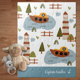 Cute Nautical Lighthouse and Boat Kind Pattern Legpuzzel