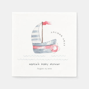 Cute Nautical Pastel Red Blue Sailboat Baby shower Servet